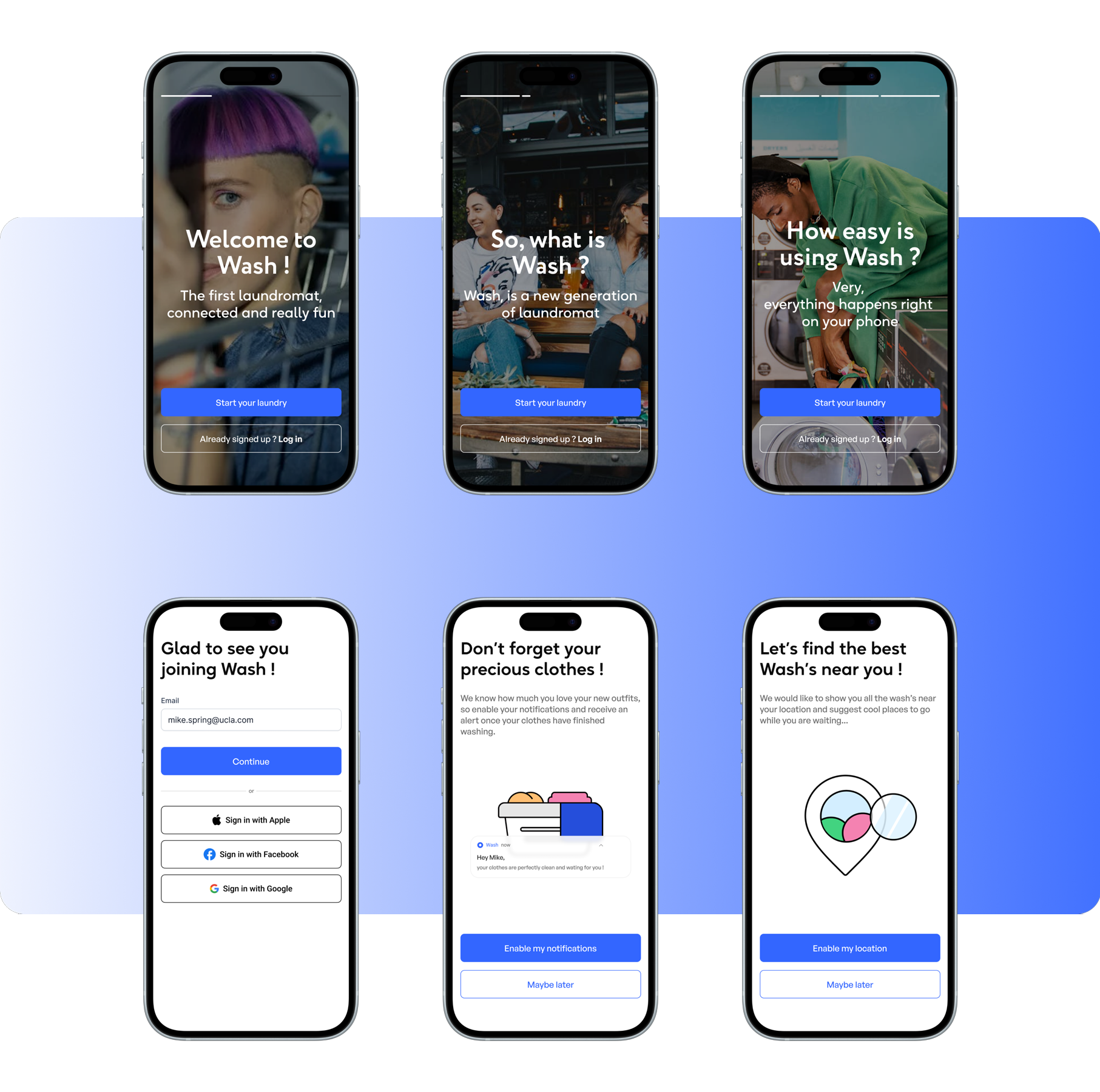 Onboarding UX/UI de l’Application Wash | Martin Pontegnier